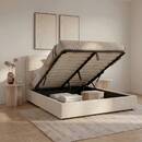 Cama con canapé "Wonta" Beige Lino, 160x200 cm Blanco