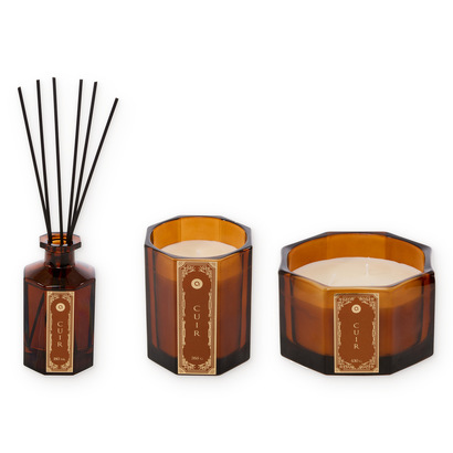 Estuche perfumado "lucien" cuero, 2 velas 265/430 g, 1 difusor 180 ml