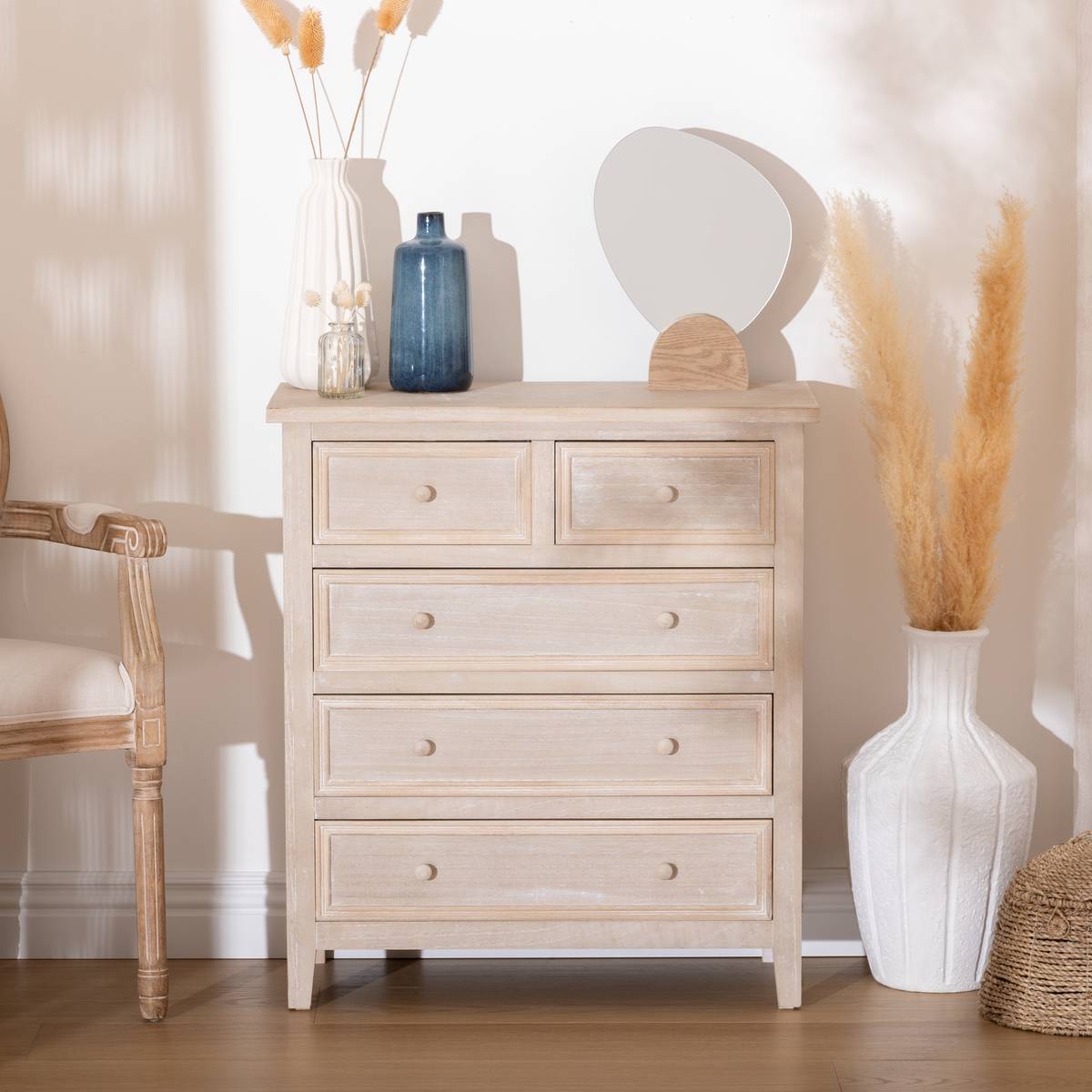 Cómoda de 5 cajones "Charme" 72,5 x 81 cm Madera natural
