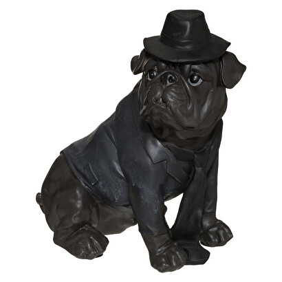 Estatua de perro sentado con sombrero negro, h.45 cm