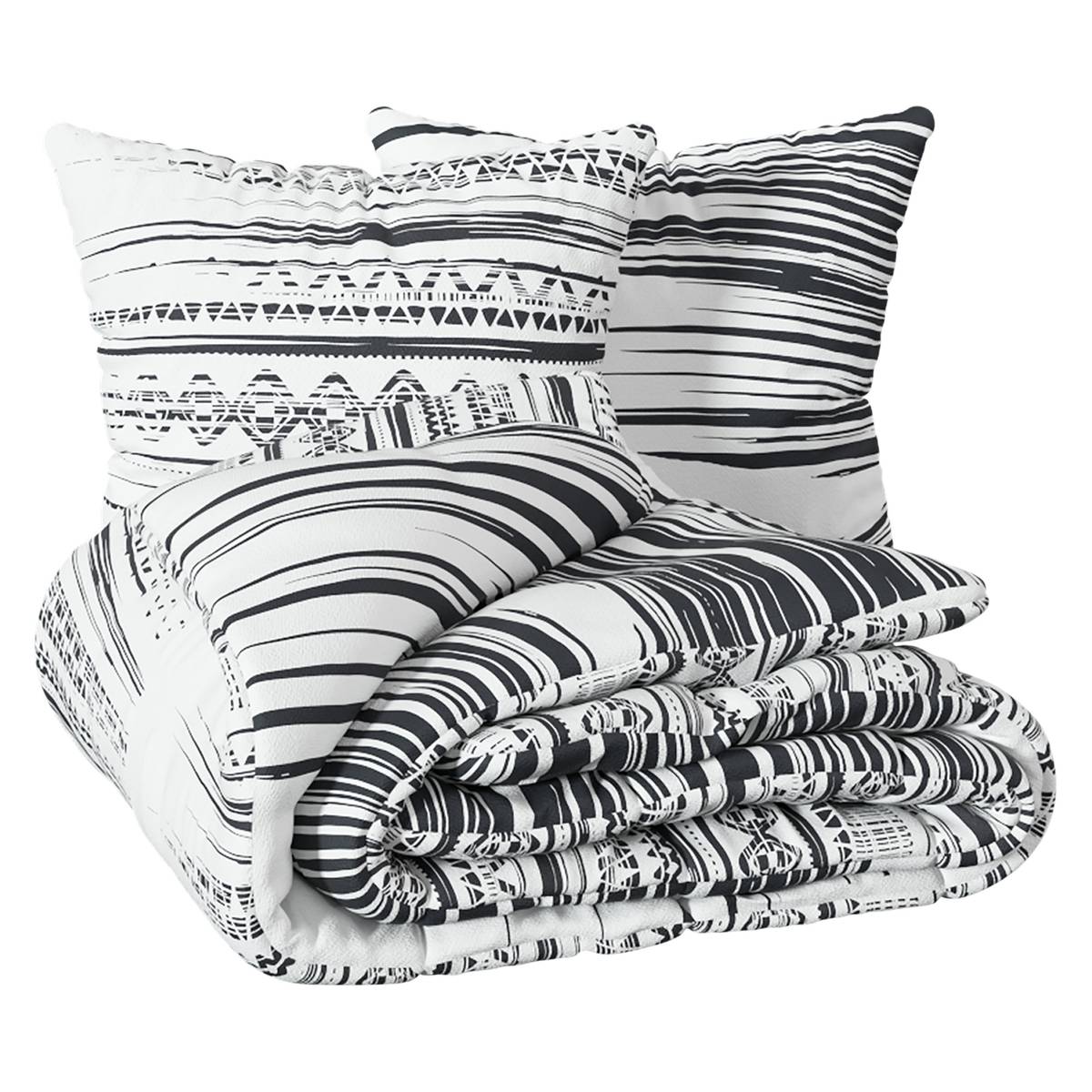 Juego de cama de 3 piezas "Etnik" 240x220 cm Blanco y negro