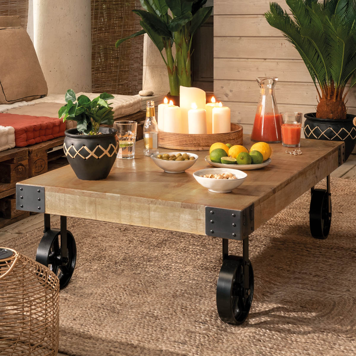 Mesa de centro "Silas" Mango, 117x71 cm Madera natural