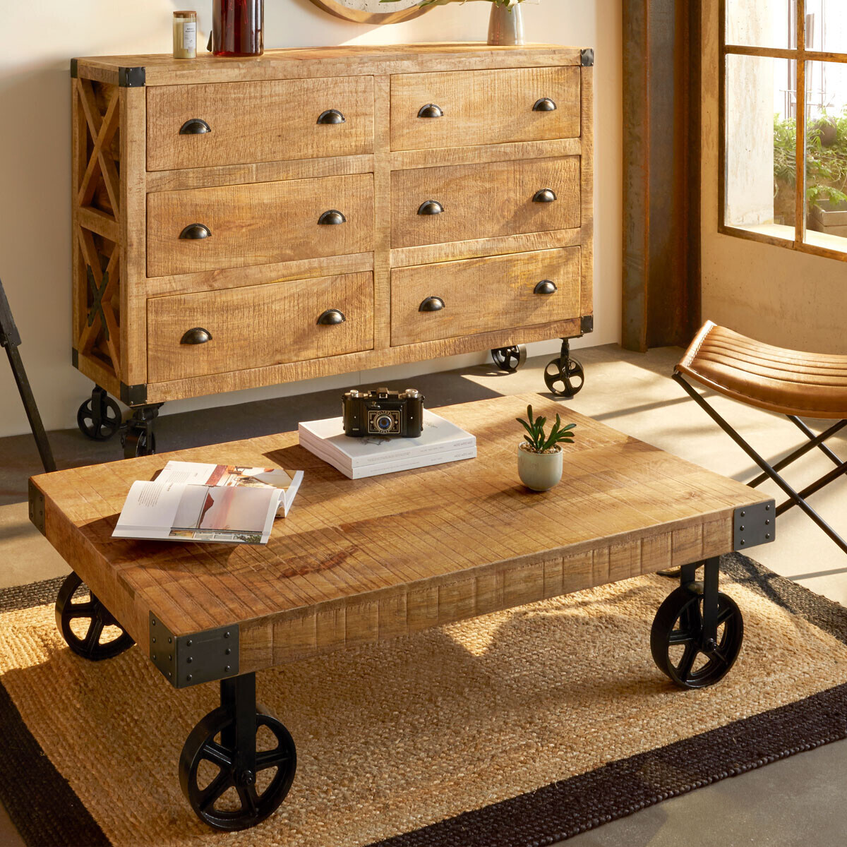Mesa de centro "Silas" Mango, 117x71 cm Madera natural