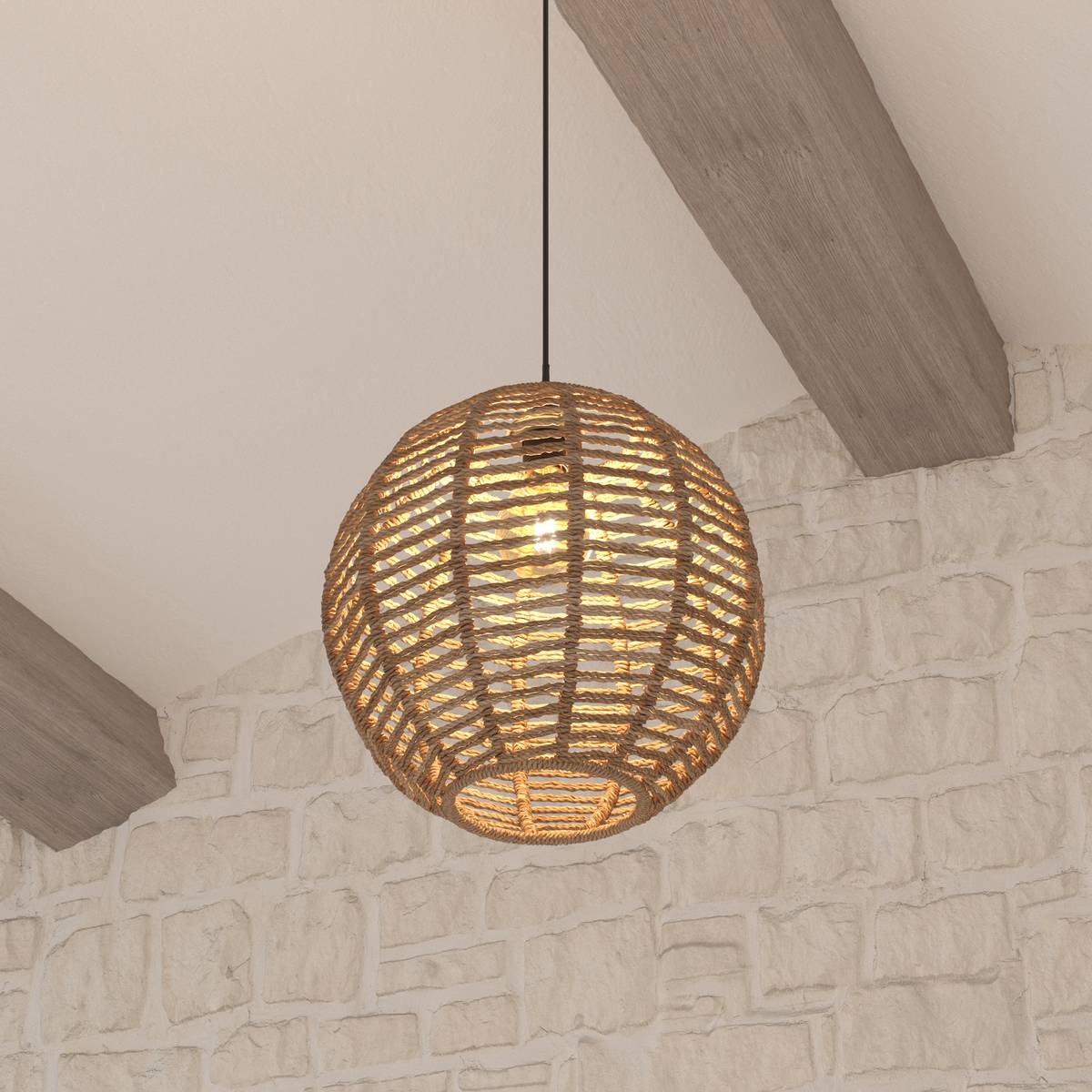 Lámpara Colgante "Rana" Ratán, D.33 cm Madera natural