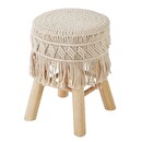 Taburete Macram&eacute; y madera Beige