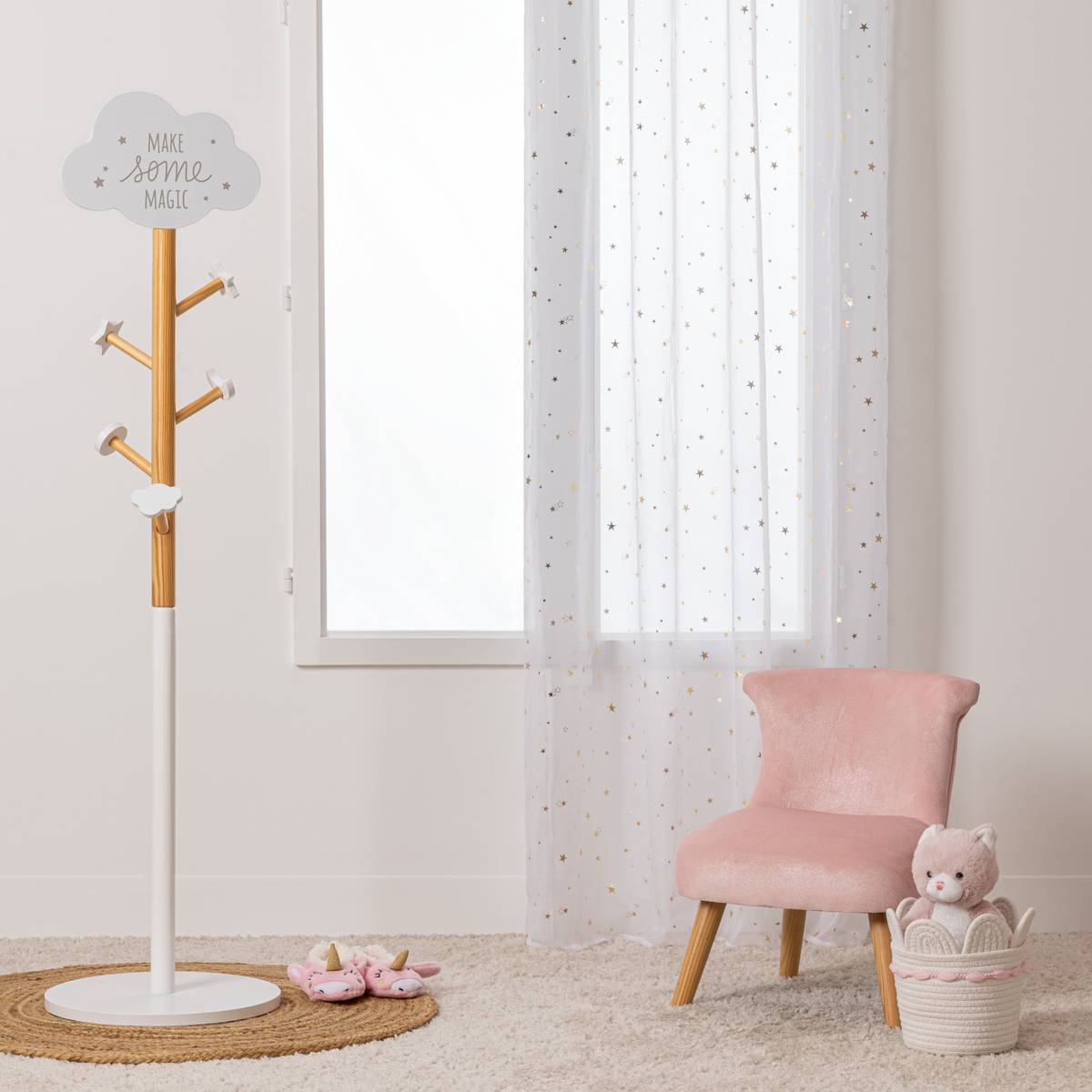 Visillo infantil "Estrella Dorada" 140x250 cm Blanco
