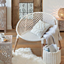 Sillón "Raina" Teca, algodón blanco tejido Blanco