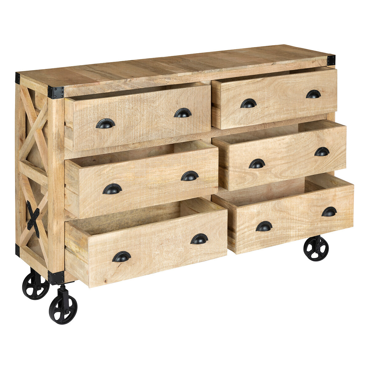 Aparador de 6 cajones "Silas" Mango, 150x40 cm Madera natural