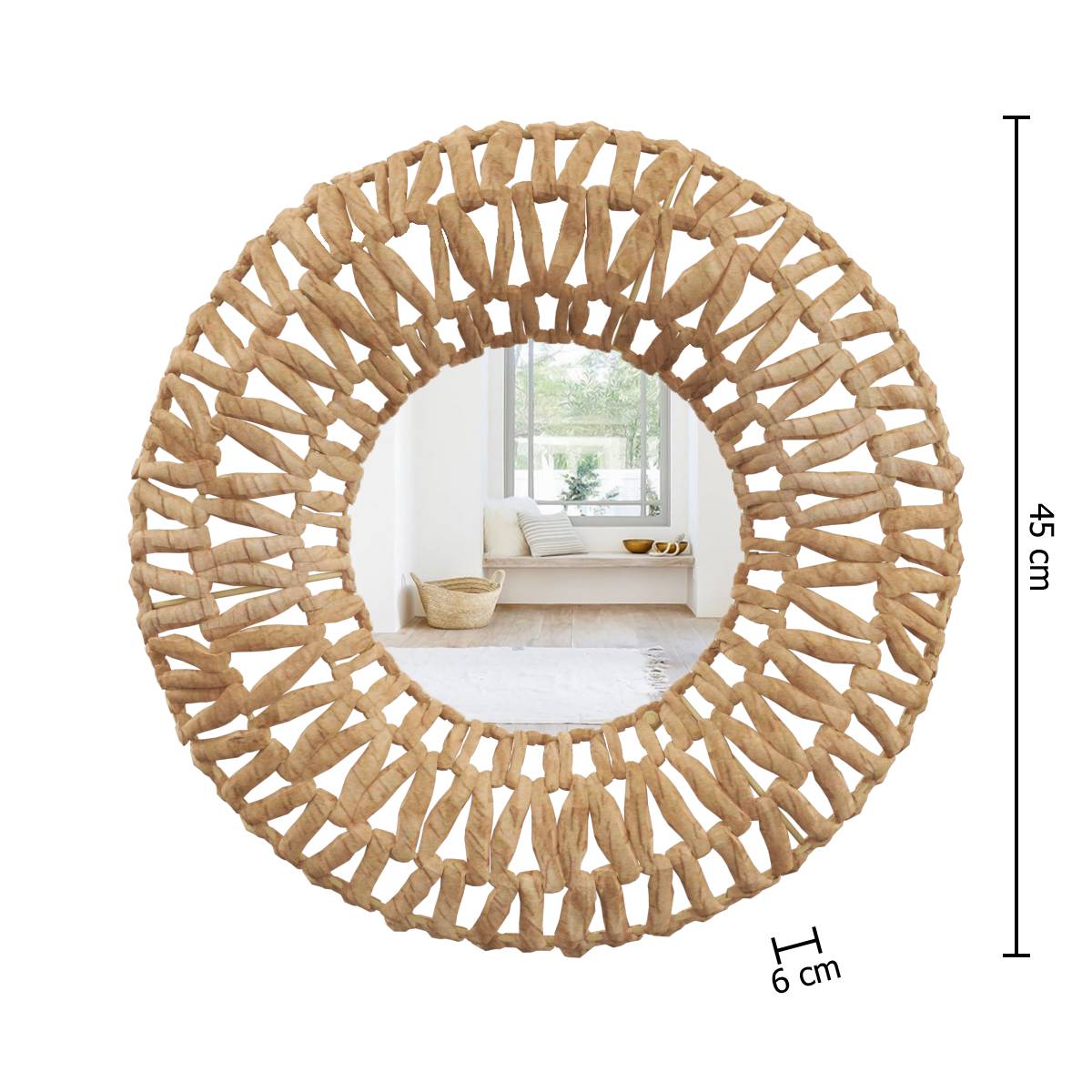 Espejo trenzado "Beatriz" Fibra natural, D.45 cm Beige