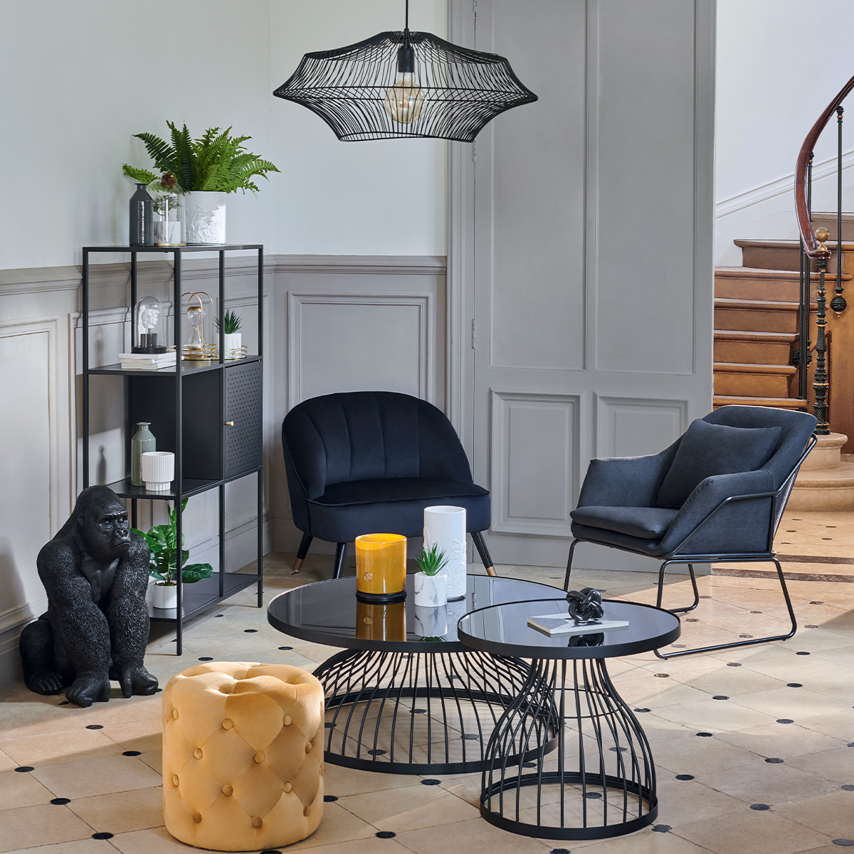 Mesa Auxiliar "Kushi" Negro, Ø 55 cm Negro