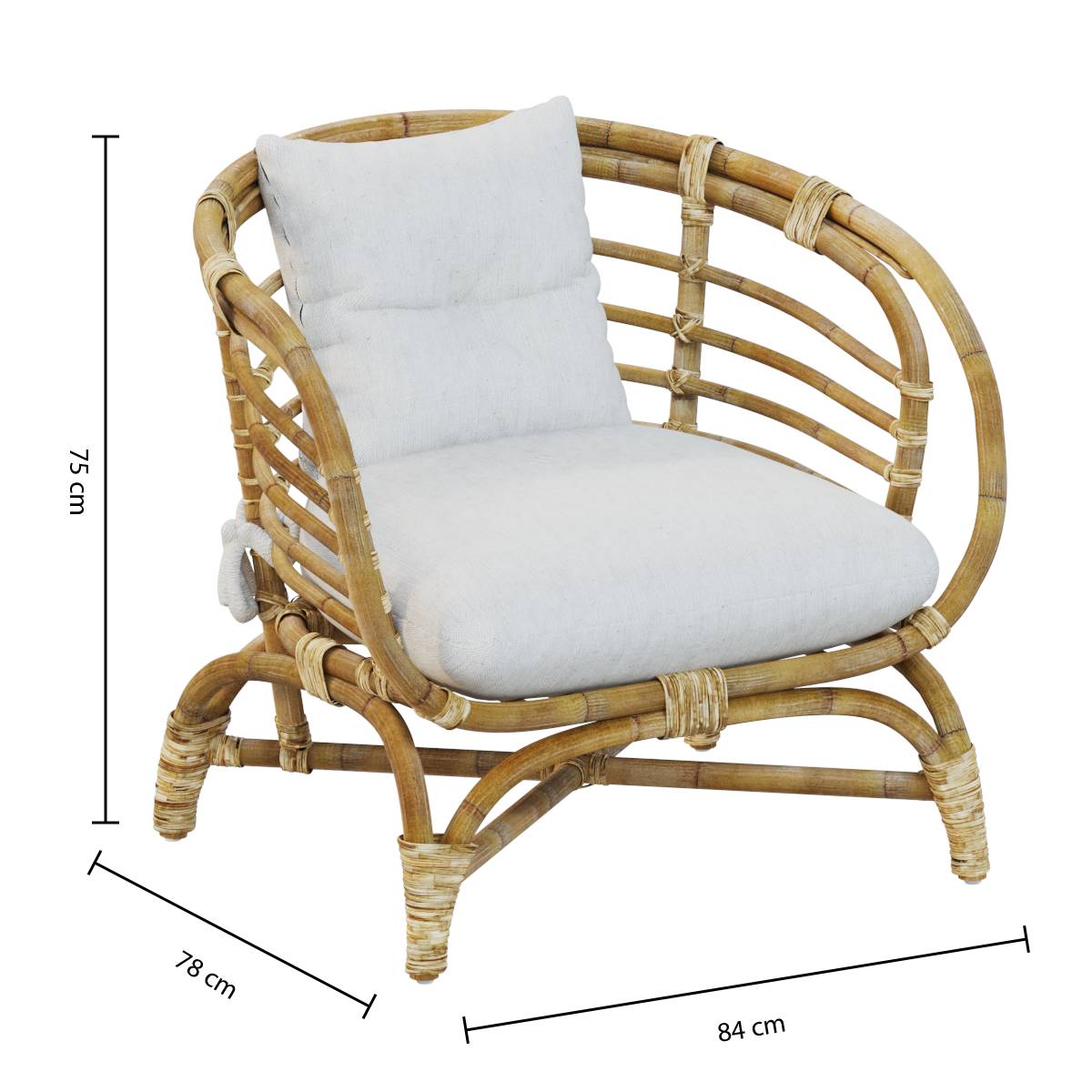 Sillón "Farah" Ratán, Tela Blanca Blanco