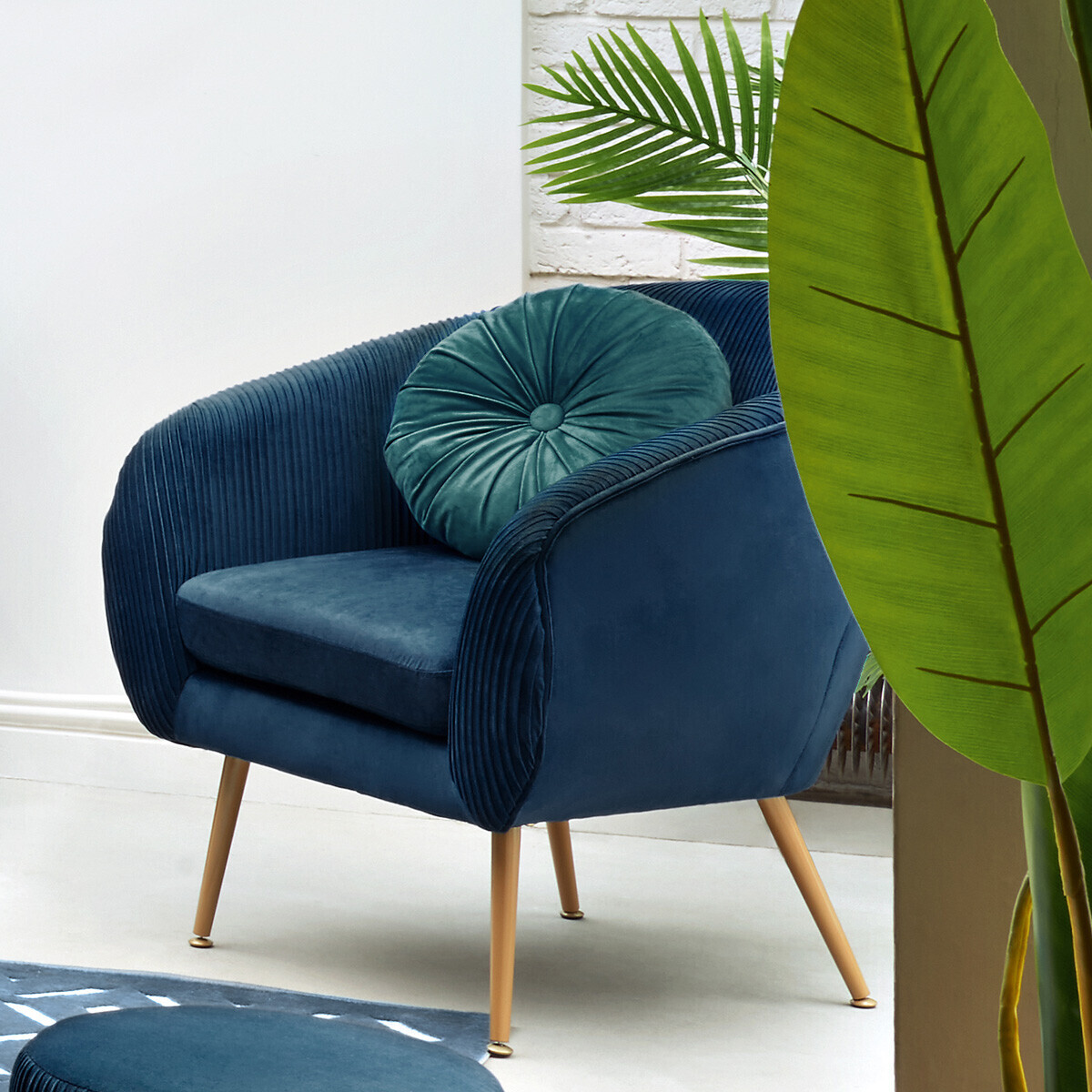Sillón "Solaro" Terciopelo plisado, Azul Azul