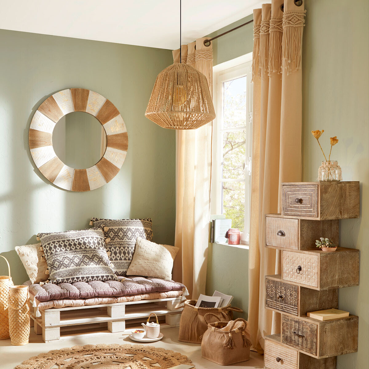 Cortina "Rituality", Macramé Beige, 140x260 cm Beige