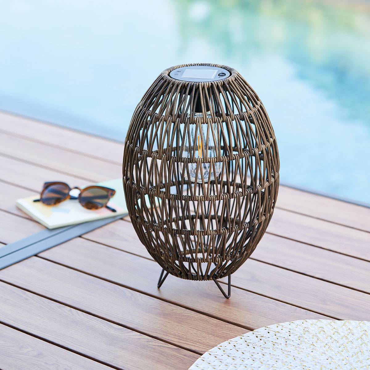 Lámpara exterior solar ovalada Beige H. 32 cm Beige