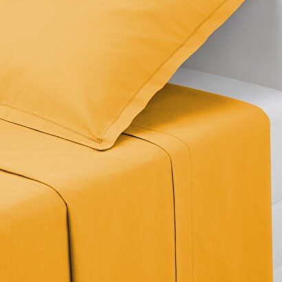 S&aacute;bana plana de algod&oacute;n amarillo mostaza, 240x290 cm