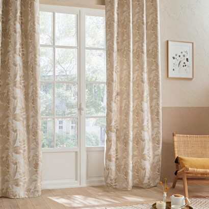 Cortina "bejuco", patrones de jacquard beige, 140x260 cm