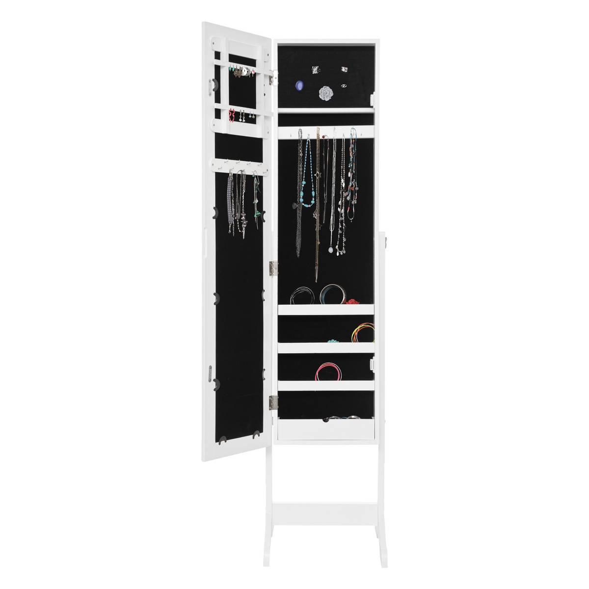 Armario de joyas, vidrio Blanco, 37,2x145 cm Blanco