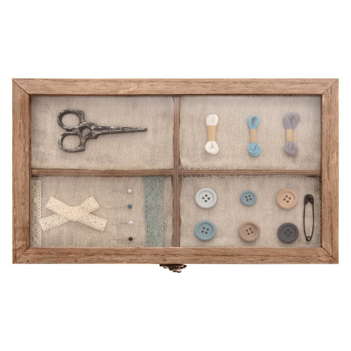 Caja de costura "Invierno" 30x10 cm Marr&oacute;n