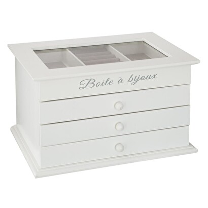 Caja de joyas con 3 cajones blanco, 25x15 cm