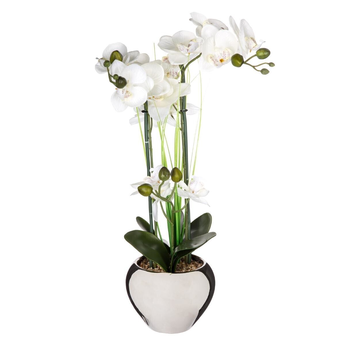 Orquídea artificial Jarrón de cerámica, Plata, H.53 cm Plata