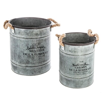 Juego de 2 cubos de metal gris, d.19/23 cm