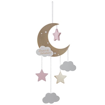 L&aacute;mpara colgante infantil "luna" rosa, h.46,5 cm
