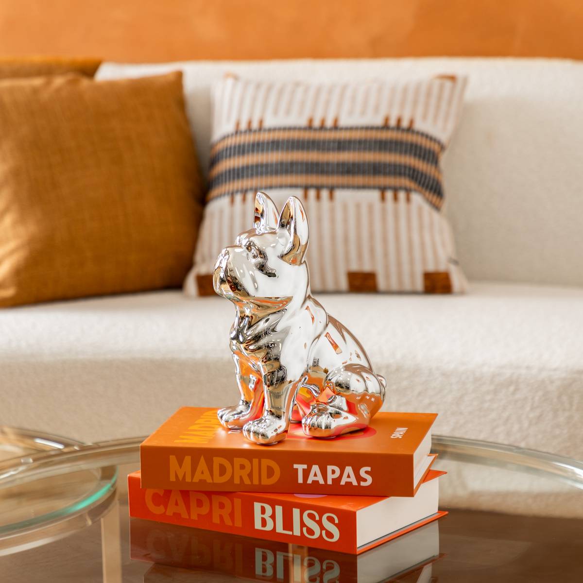 Estatuilla "Bulldog", cerámica Plata, H.12 cm Plata