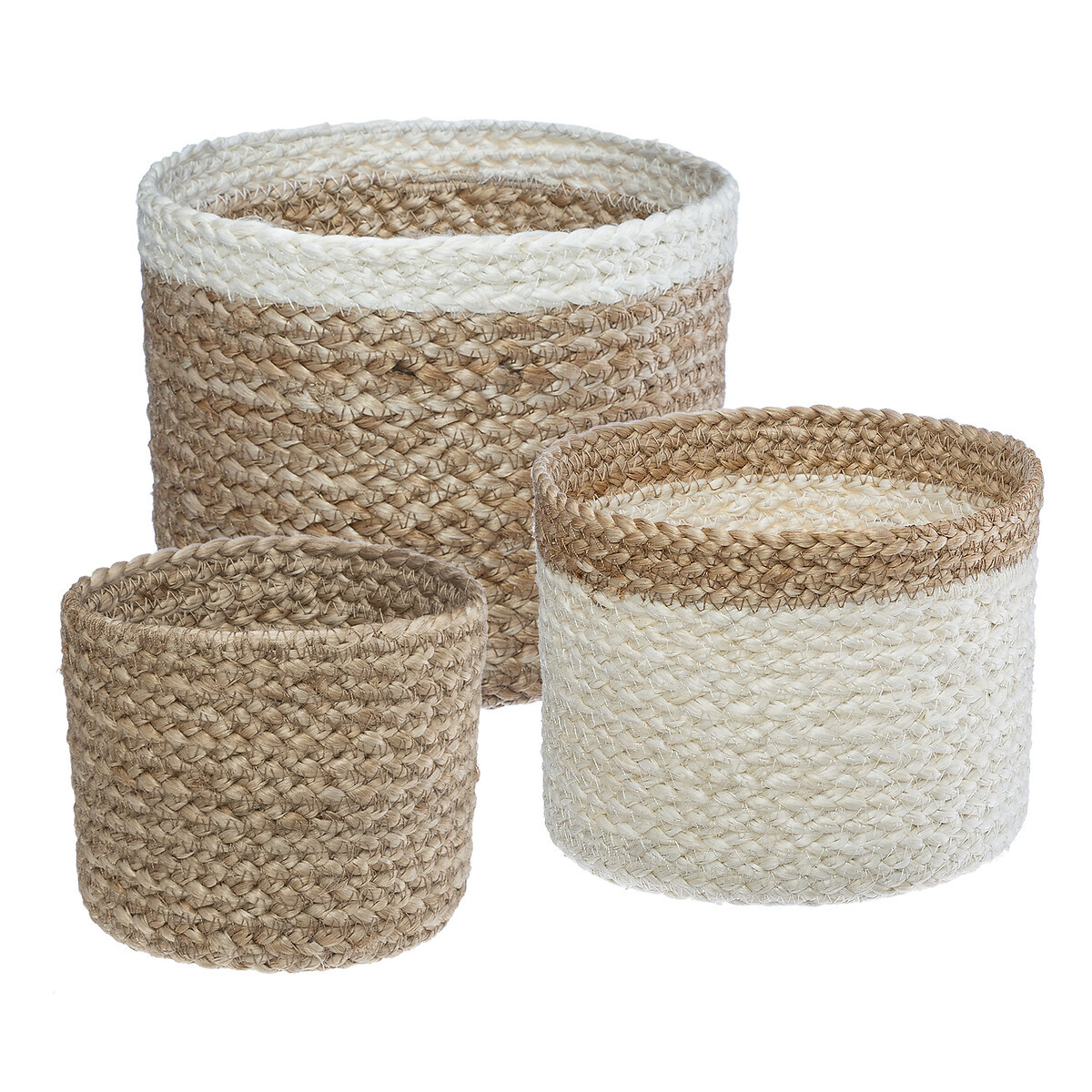 Juego de 3 cestas, yute Blanco, D.11/16/19 cm Blanco