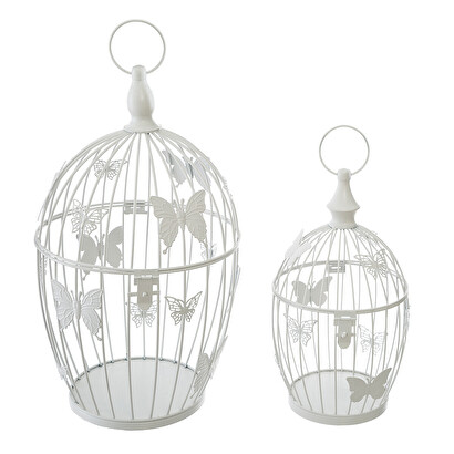 Juego de 2 jaulas, metal blanco, d.17/23,5 cm