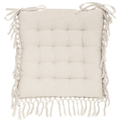 Coj&iacute;n de silla de macram&eacute; blanco marfil, 40x40 cm