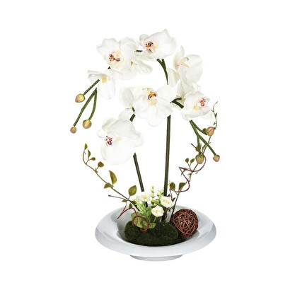 Composici&oacute;n de orqu&iacute;deas artificiales jarr&oacute;n de cer&aacute;mica, h.46 cm