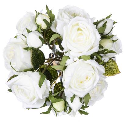 Ramo de 14 rosas artificiales blanco, h.40 cm