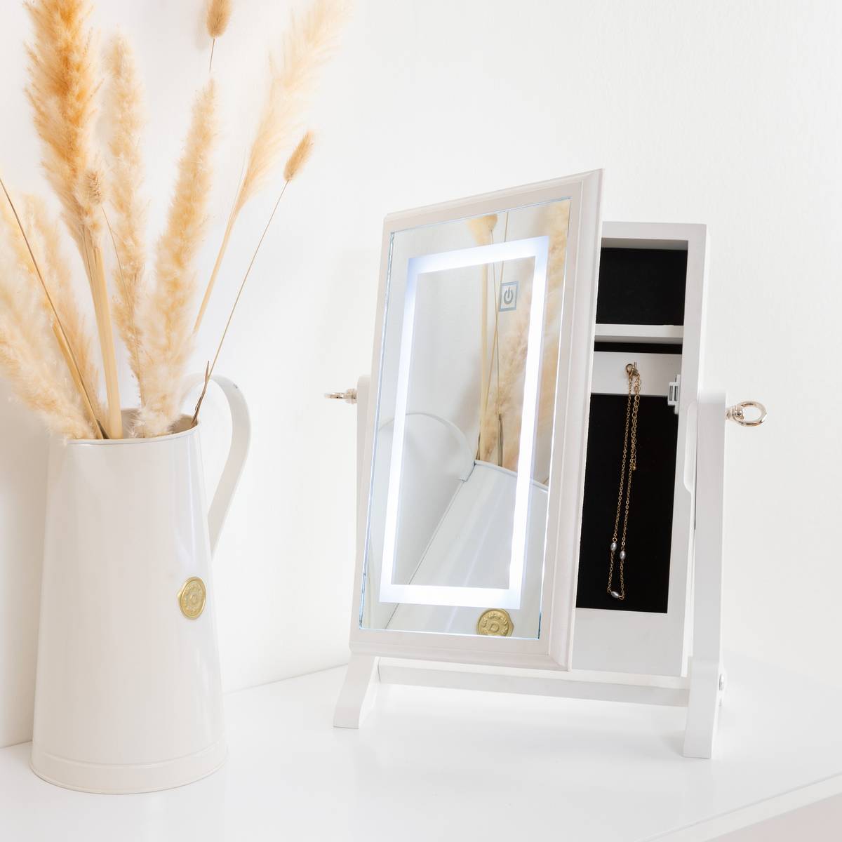 Armario de joyas LED, madera Blanco, 26x35 cm Blanco