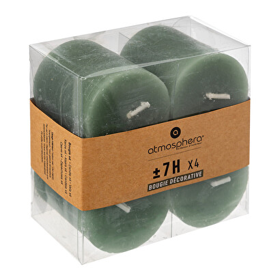 Juego de 4 velas r&uacute;sticas "olia" verde eucalipto, 60g