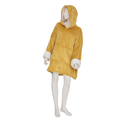 Manta con capucha y mangas amarillo mostaza, l-xl