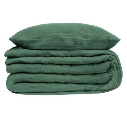 Juego de cama de 3 piezas "flora" gasa de algod&oacute;n, verde, 240x220 cm