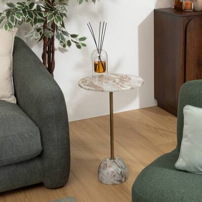 Mesa auxiliar "nema" m&aacute;rmol, beige, d.35 cm