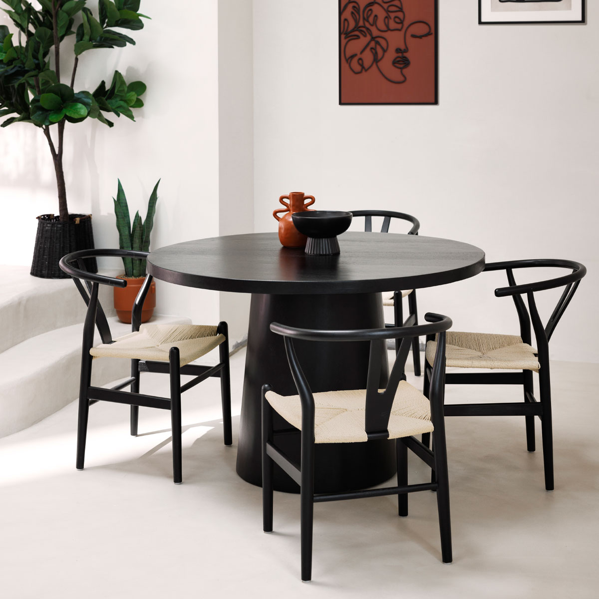 Mesa de comedor "Boki" Madera de mango, negro, D.120 cm Negro