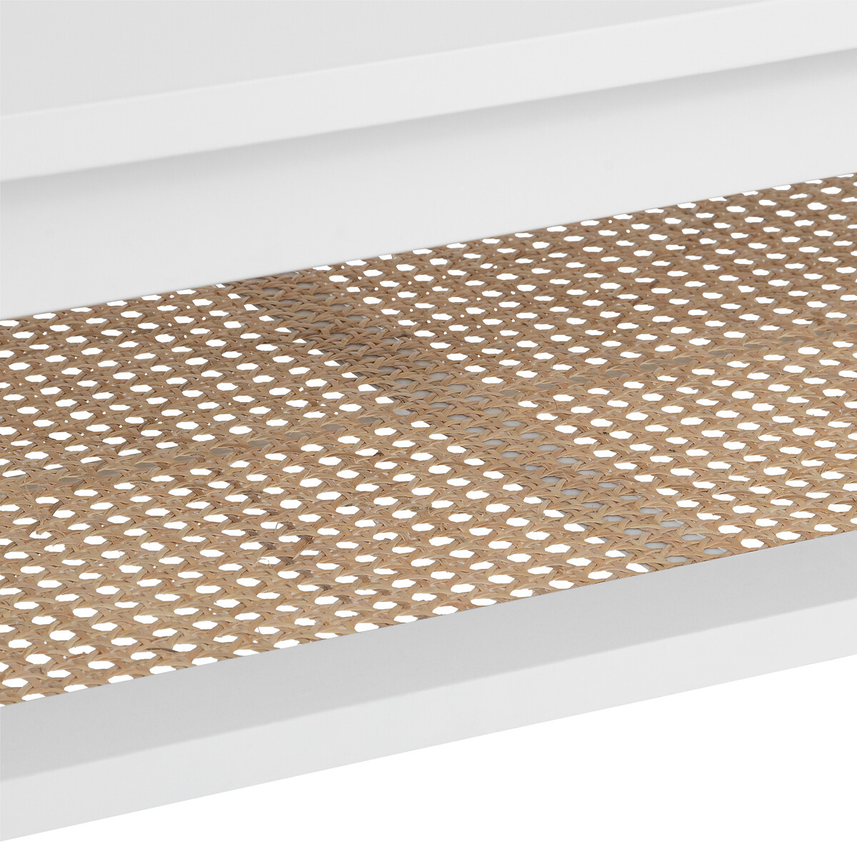 Mesa de centro "Cabras" Madera blanca, Rat&aacute;n, 110x60 cm Blanco