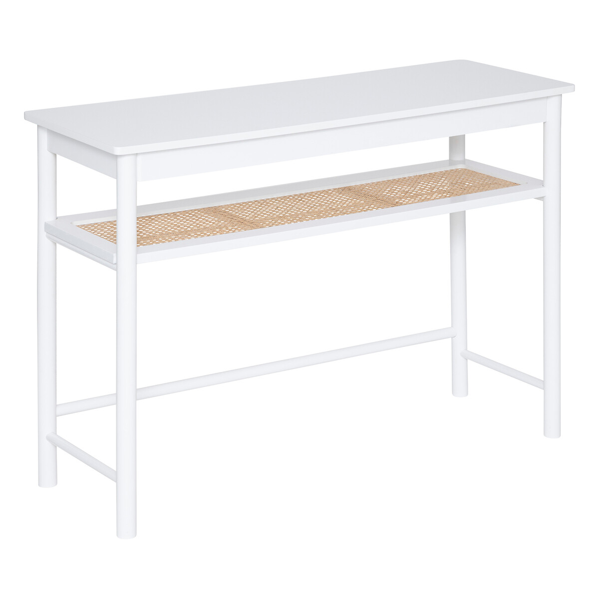 Consola "Cabras" Madera blanca, Ratán, L.110 cm Blanco