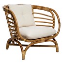 Ensemble canapé, 2 fauteuils et table basse "Farah" Rotin, Tissu blanc Blanco