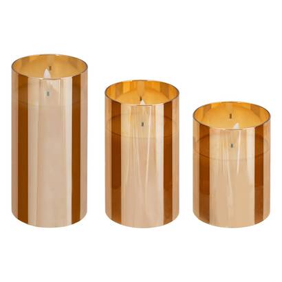 Juego de 3 velas led "sena" vidrio, &Aacute;mbar, d.7,5 cm