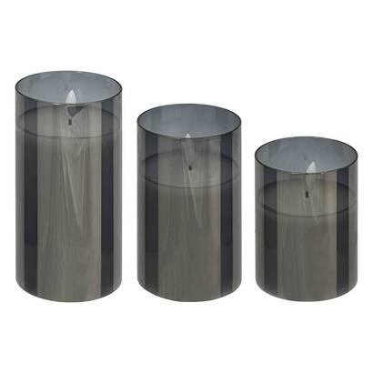 Juego de 3 velas led "sena" negro, h.10/12/15 cm