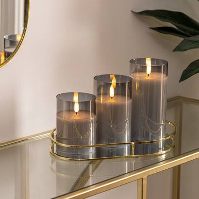 Juego de 3 velas led "sena" negro, h.10/12/15 cm