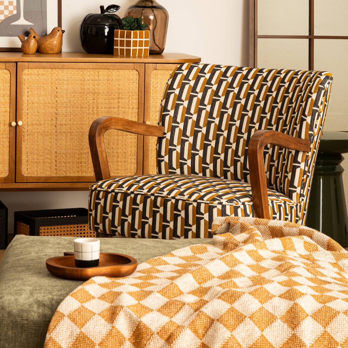 Sillón "Chiara" Beige y negro Negro / ocre