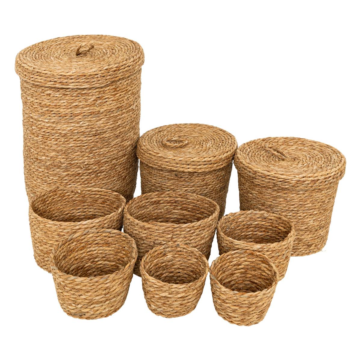 Juego de 9 cestas redondas "Little Cottage" Varilla, D.14/19/24/28/35 cm Beige