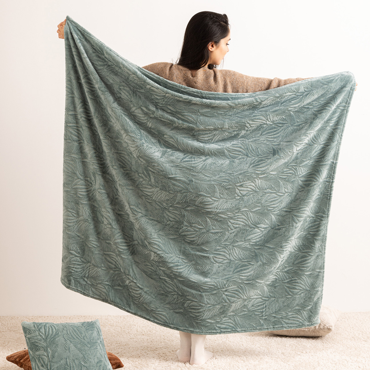 Manta de franela "Ryo" Azul, 180x230 cm Azul claro