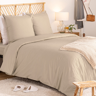 Juego de cama de 3 piezas "landiha" percal, beige lino, 260x240 cm
