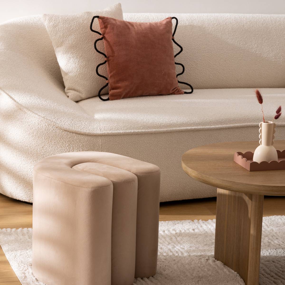 Puf de terciopelo "Bolan" Beige, 40x40 cm Beige
