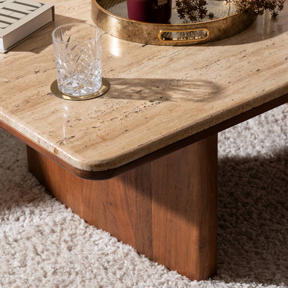 Mesa de centro "Jivan" Travertino, 120x70 cm Madera
